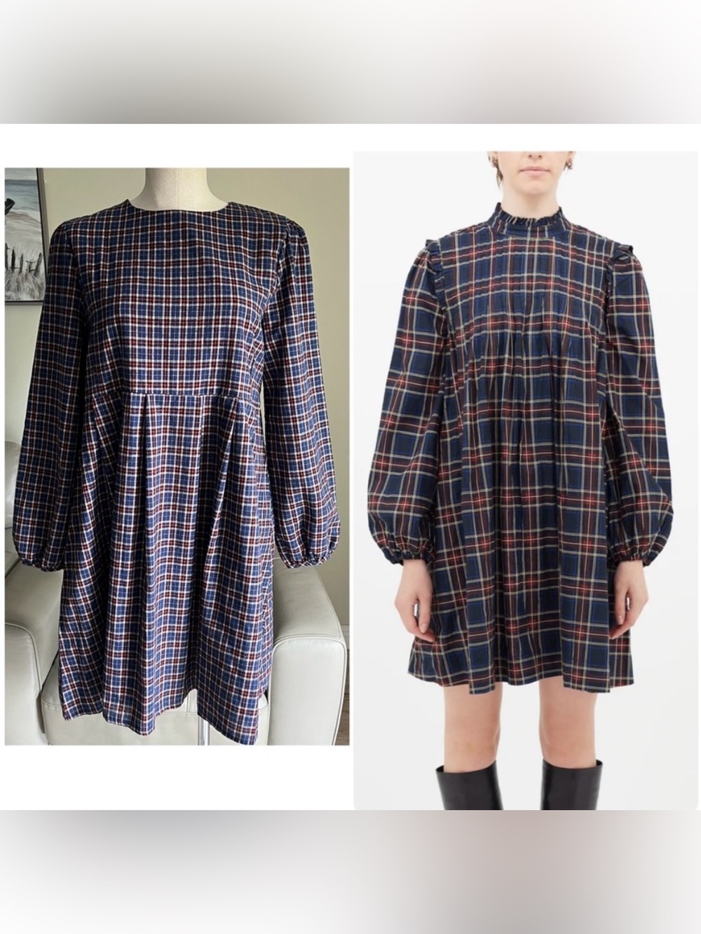Long Sleeve Dress Sz XL Plaid Back Button and Tie Preppy Academia Soft Blue Res
